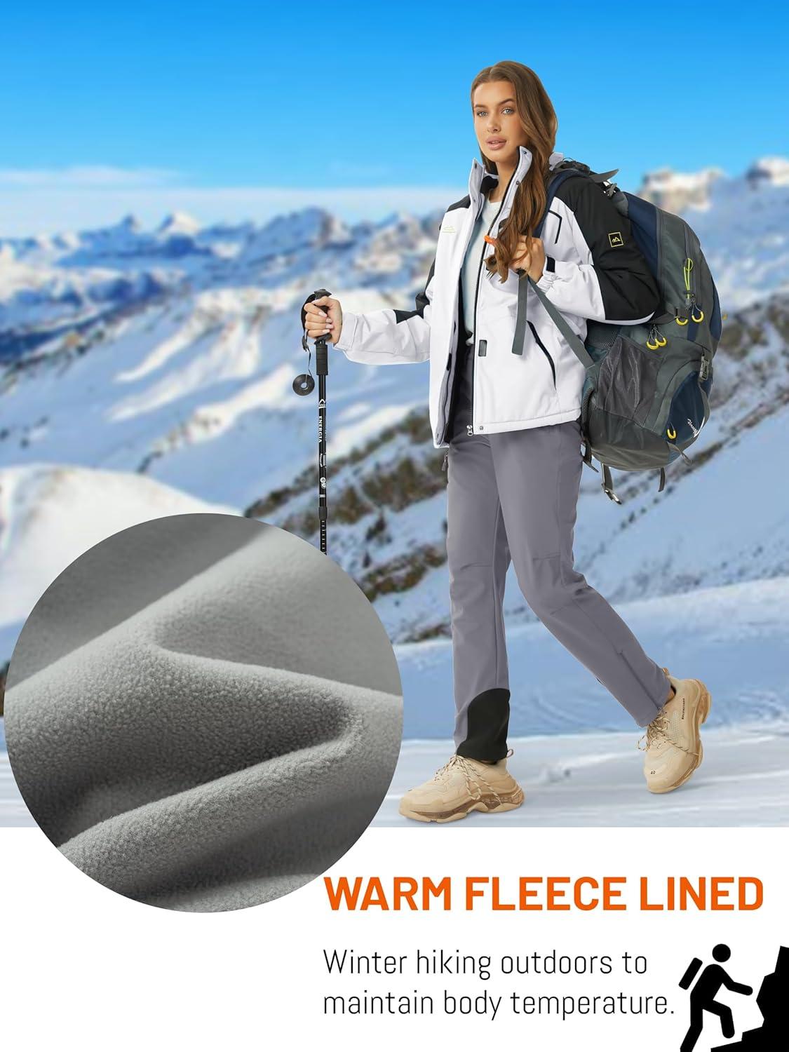 imageTACVASEN Womens Hiking Pants Fleece Lined Winter Snow Ski Pants Water Resistant Insulated Pants ScratchResistantLight Grey