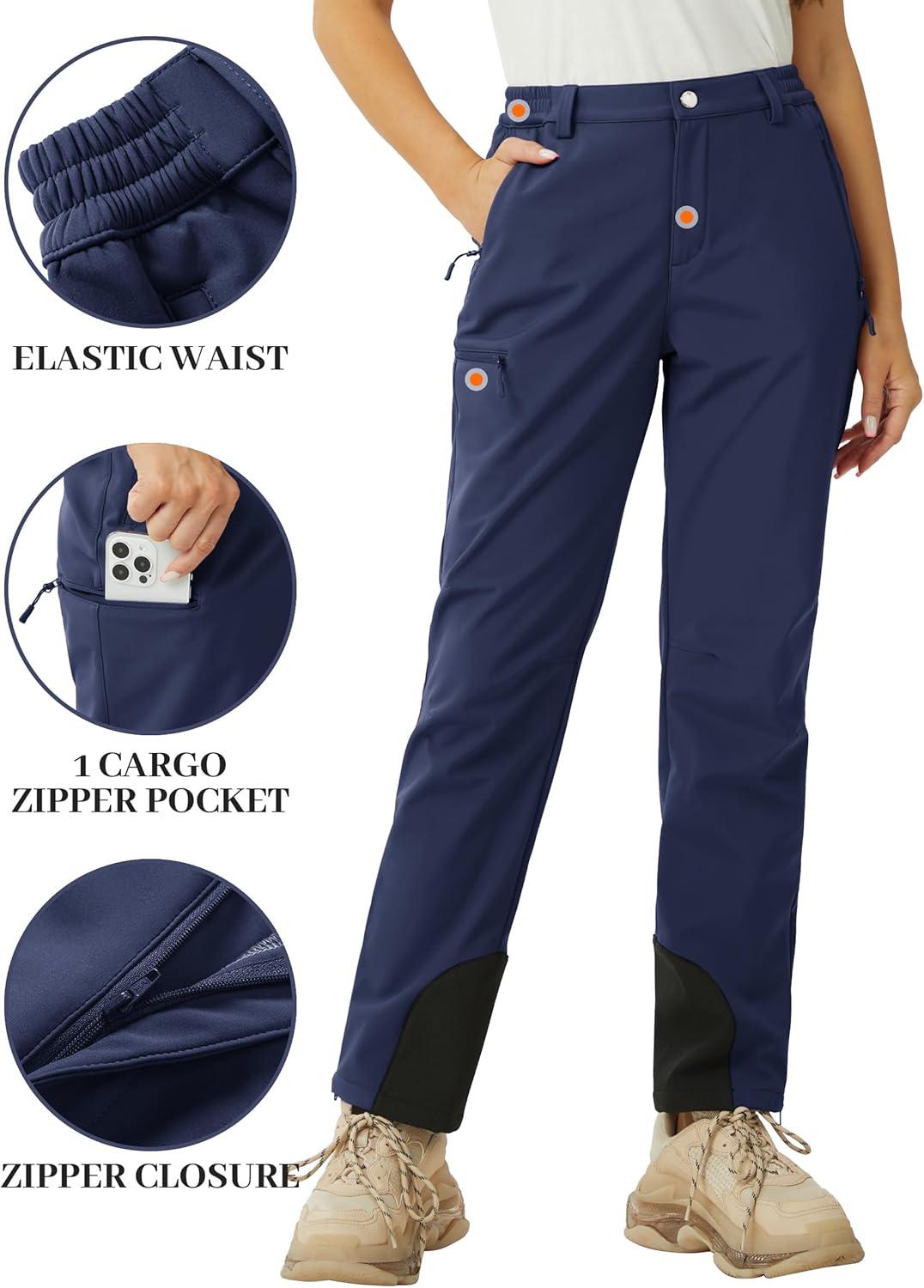imageTACVASEN Womens Hiking Pants Fleece Lined Winter Snow Ski Pants Water Resistant Insulated Pants ScratchResistantNavy
