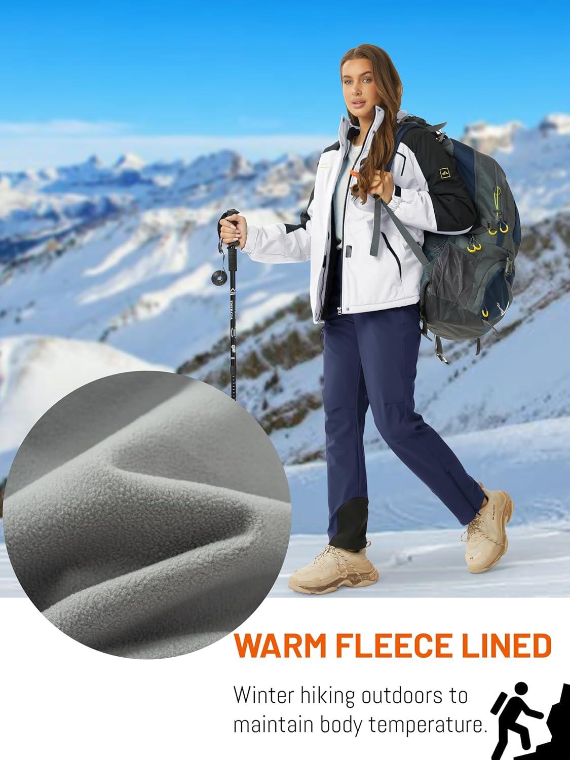 imageTACVASEN Womens Hiking Pants Fleece Lined Winter Snow Ski Pants Water Resistant Insulated Pants ScratchResistantNavy