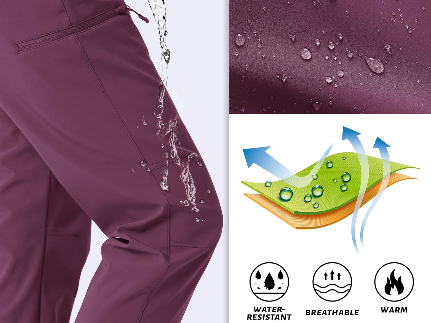 imageTACVASEN Womens Hiking Pants Fleece Lined Winter Snow Ski Pants Water Resistant Insulated Pants ScratchResistantPurple Red