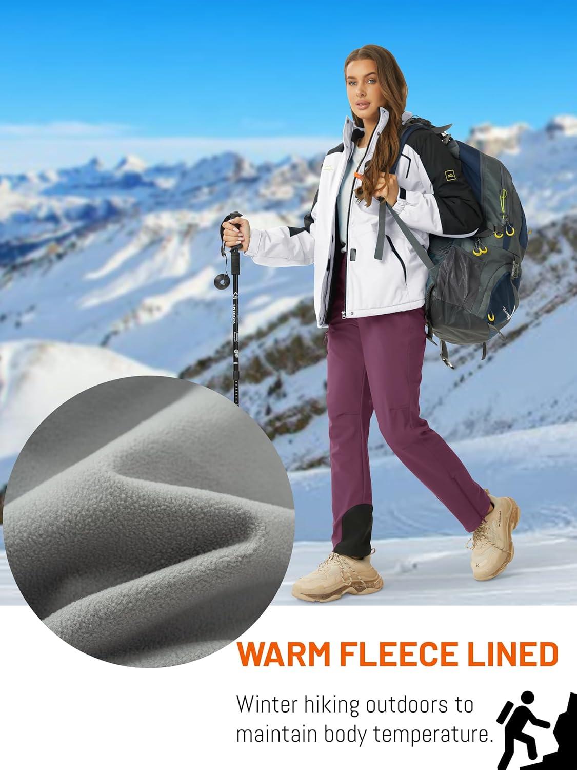 imageTACVASEN Womens Hiking Pants Fleece Lined Winter Snow Ski Pants Water Resistant Insulated Pants ScratchResistantPurple Red