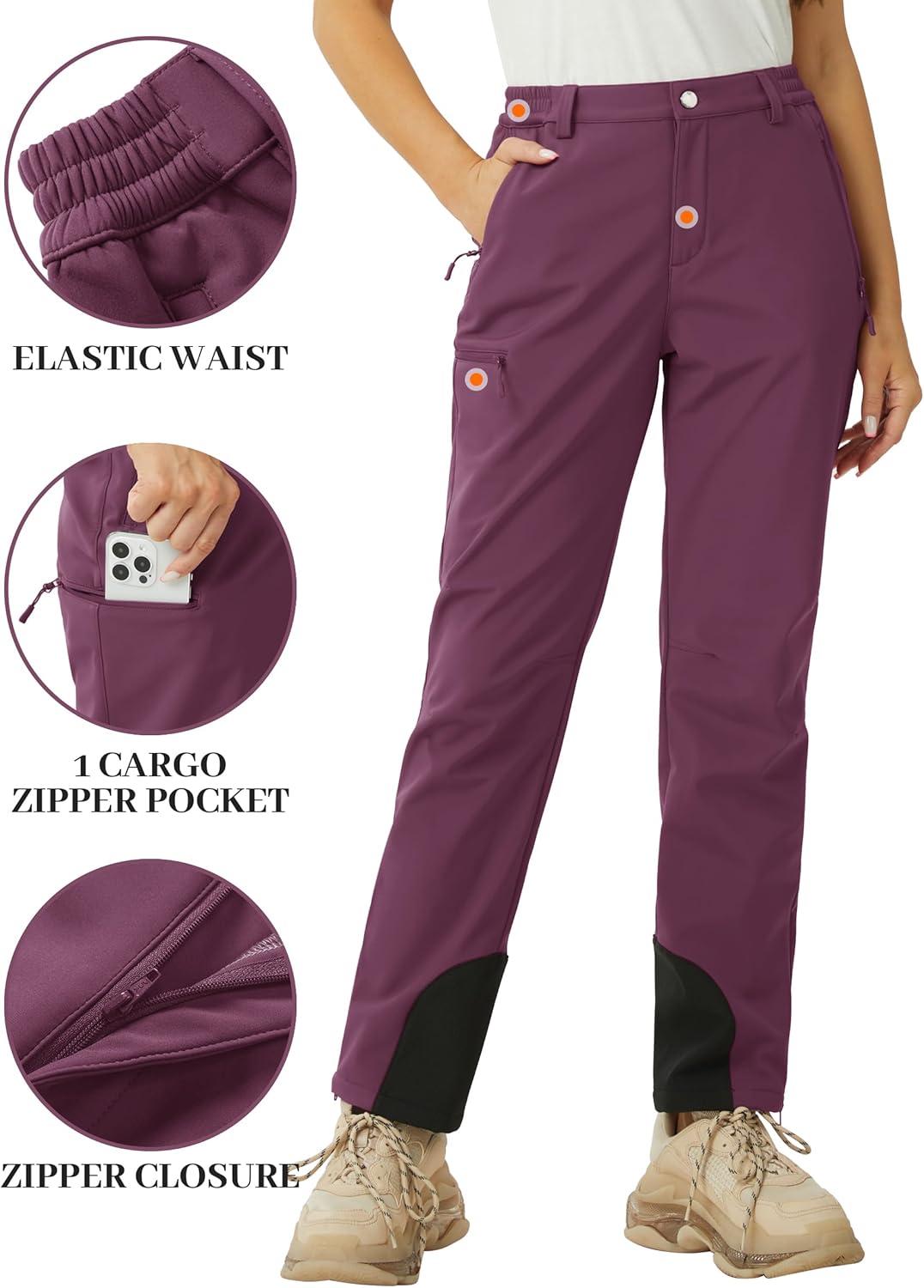 imageTACVASEN Womens Hiking Pants Fleece Lined Winter Snow Ski Pants Water Resistant Insulated Pants ScratchResistantPurple Red