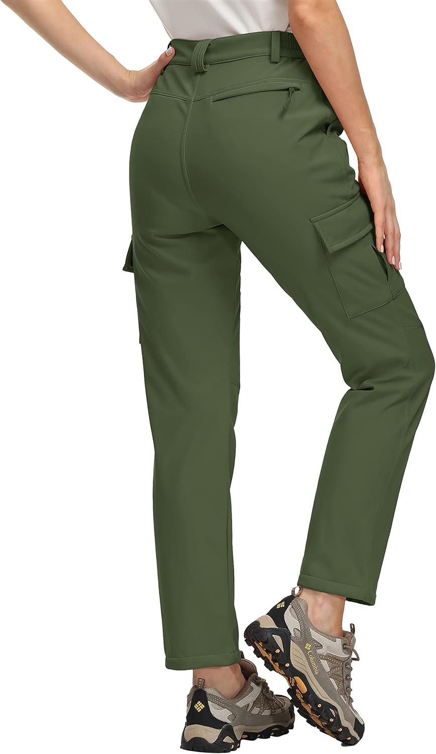 imageTACVASEN Womens Hiking Pants Warm Fleece Water Resistant Windproof Snow Ski Pants Army Green L