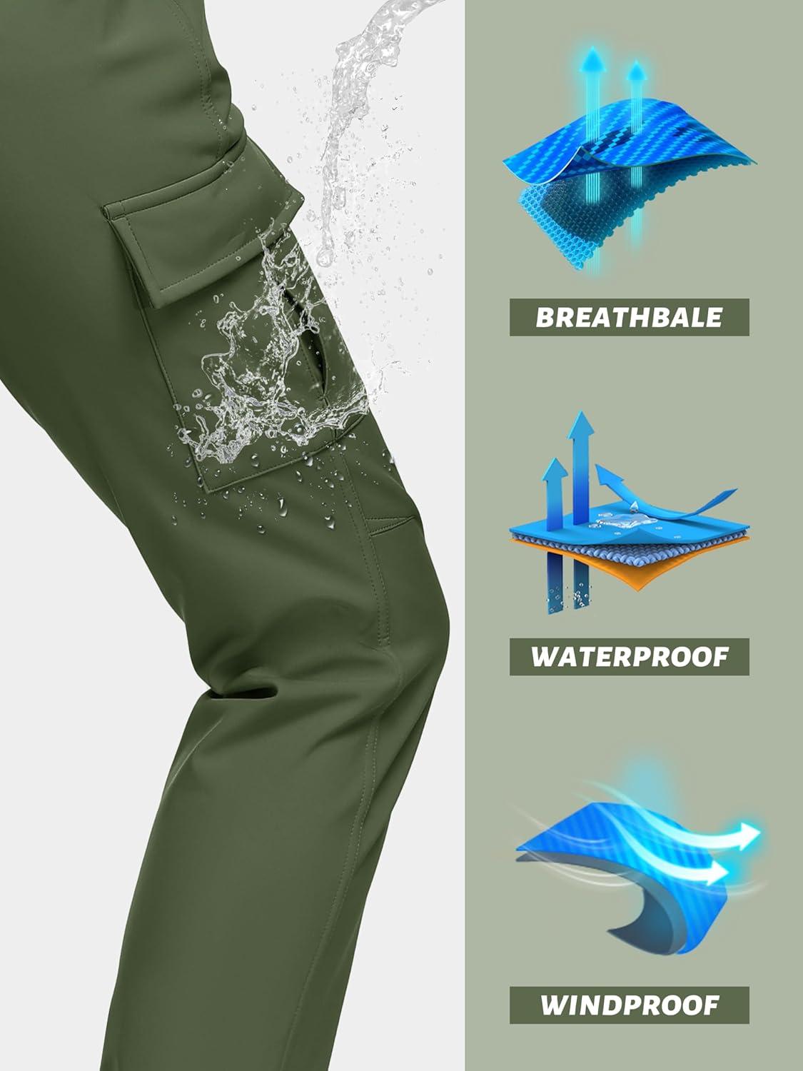 imageTACVASEN Womens Hiking Pants Warm Fleece Water Resistant Windproof Snow Ski Pants Army Green L