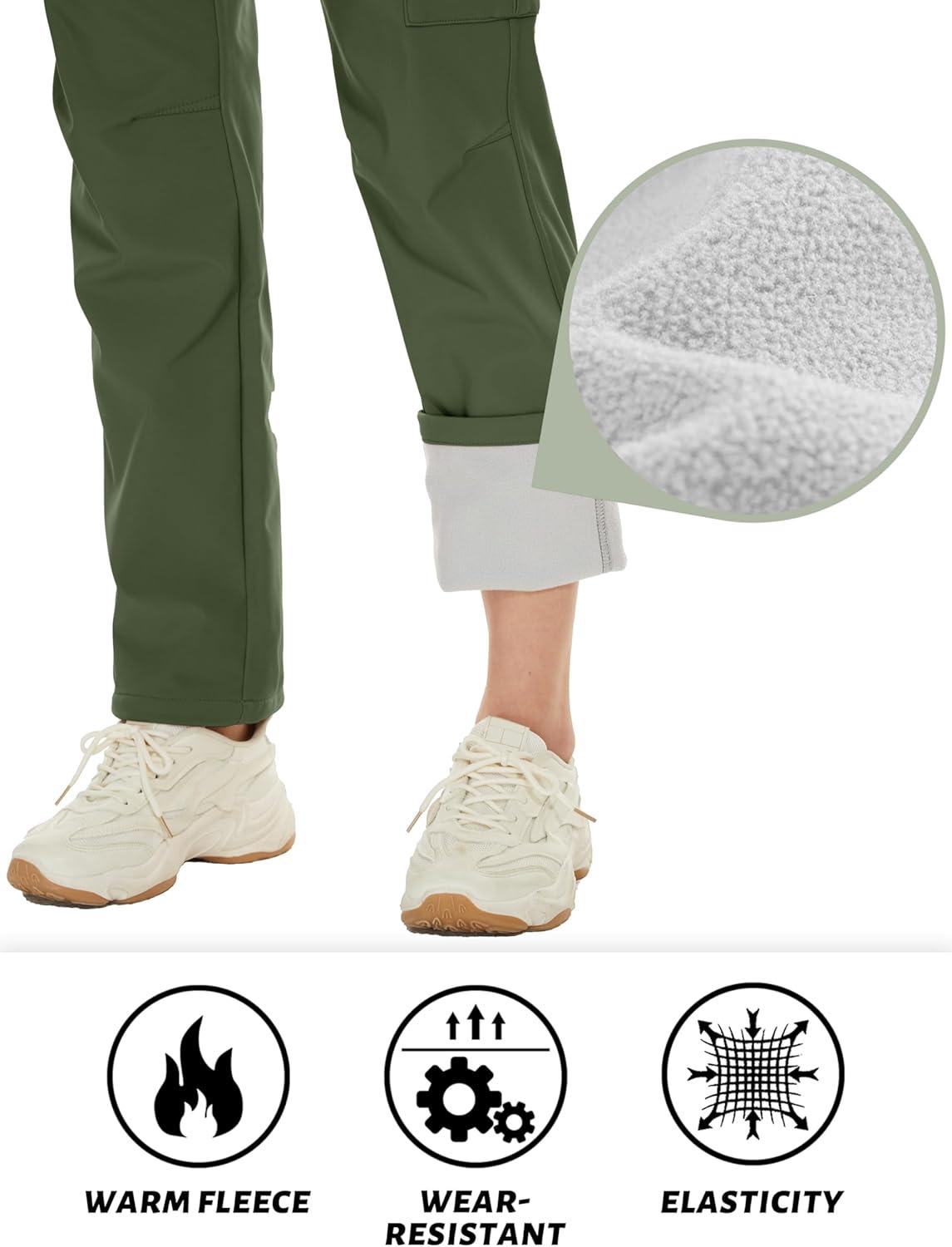 imageTACVASEN Womens Hiking Pants Warm Fleece Water Resistant Windproof Snow Ski Pants Army Green L