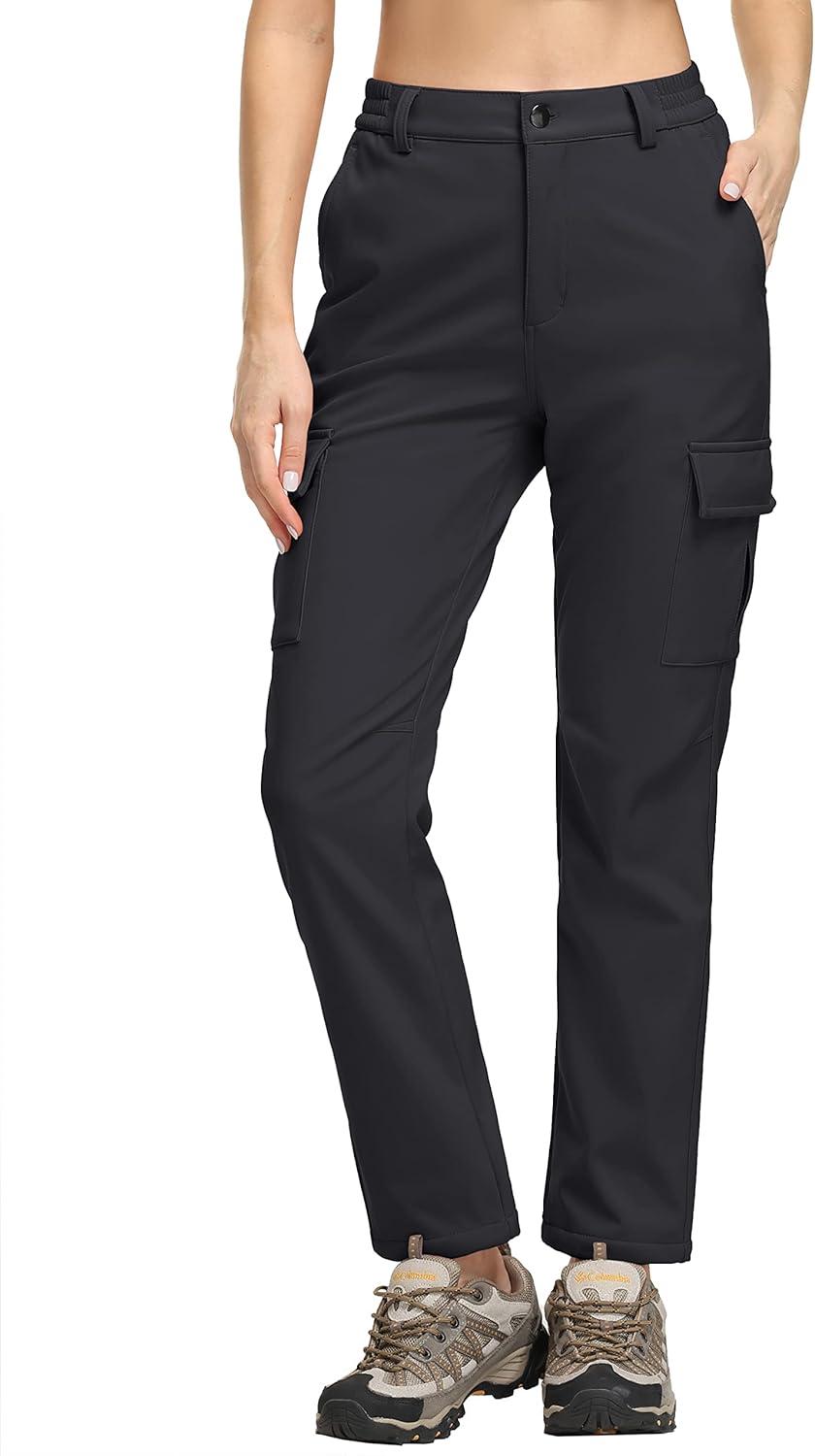 imageTACVASEN Womens Hiking Pants Warm Fleece Water Resistant Windproof Snow Ski Pants Black L