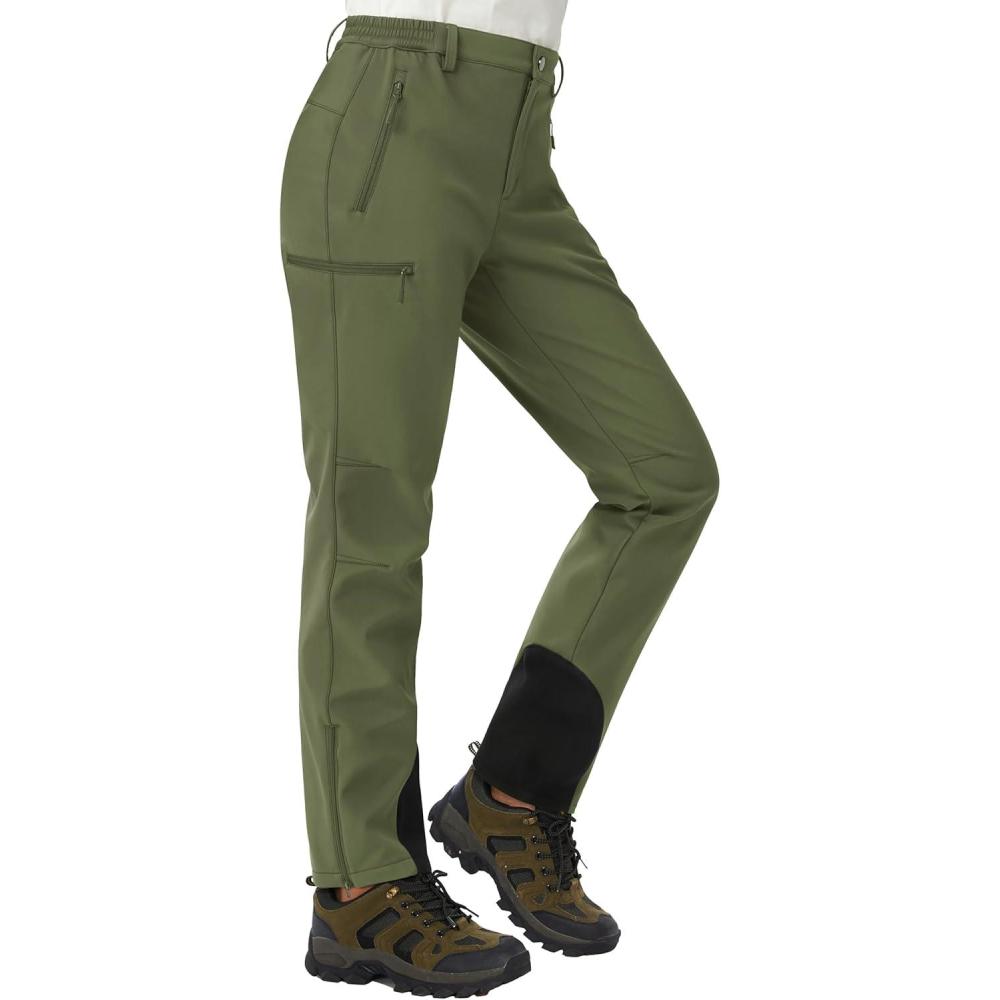 imageTACVASEN Womens Hiking Pants Fleece Lined Winter Snow Ski Pants Water Resistant Insulated Pants ScratchResistantArmy Green