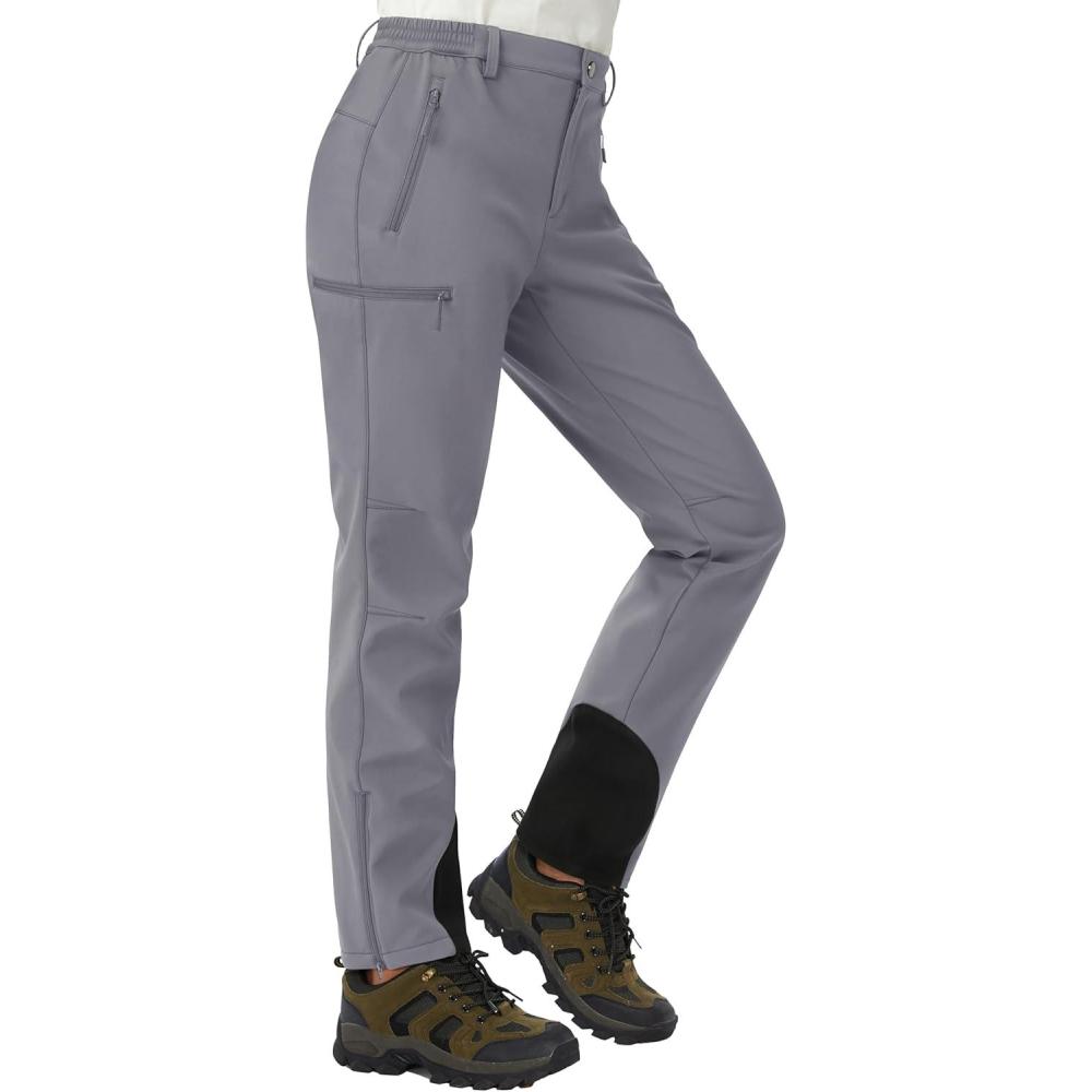 imageTACVASEN Womens Hiking Pants Fleece Lined Winter Snow Ski Pants Water Resistant Insulated Pants ScratchResistantLight Grey