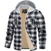 imageTACVASEN Mens Flannel Jacket with Pockets Shacket Plaid Shirts Fleece Padded shirt Button Down Jackets with HoodBlack and White
