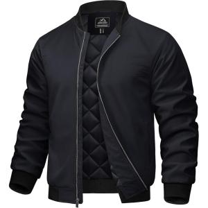 imageTACVASEN Mens Bomber Jackets Casual Fall Winter Warm Windbreaker Full Zip Windproof Outwear ColorBlocking Coats Black L