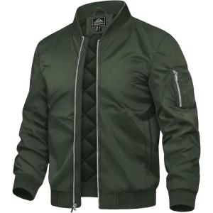 imageTACVASEN Mens Bomber Jackets Thermal Quilted Jacket Water Resistant Warm Winter Coats with 4PocketsArmy Green