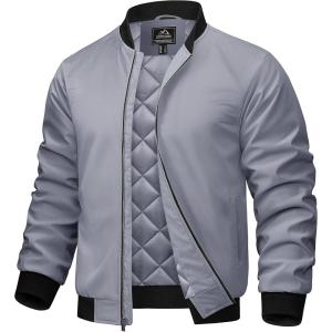 imageTACVASEN Mens Bomber Jackets Thermal Quilted Jacket Water Resistant Warm Winter Coats with 4PocketsLight Gray