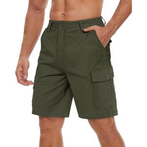 imageTACVASEN Mens Cargo Short 6 Pockets Comfortable Twill Cotton Elastic Waist Causal Work ShortsArmy Green
