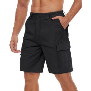 imageTACVASEN Mens Cargo Short 6 Pockets Comfortable Twill Cotton Elastic Waist Causal Work ShortsBlack