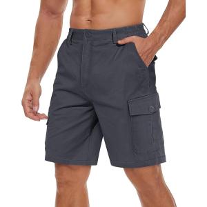 imageTACVASEN Mens Cargo Short 6 Pockets Comfortable Twill Cotton Elastic Waist Causal Work ShortsGrey