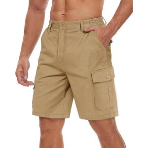imageTACVASEN Mens Cargo Short 6 Pockets Comfortable Twill Cotton Elastic Waist Causal Work ShortsKhaki