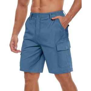 imageTACVASEN Mens Cargo Short 6 Pockets Comfortable Twill Cotton Elastic Waist Causal Work ShortsLight Blue