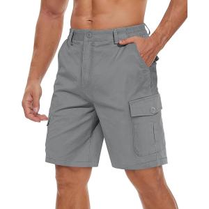 imageTACVASEN Mens Cargo Short 6 Pockets Comfortable Twill Cotton Elastic Waist Causal Work ShortsLight Grey