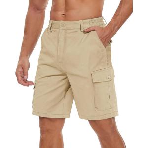 imageTACVASEN Mens Cargo Short 6 Pockets Comfortable Twill Cotton Elastic Waist Causal Work ShortsLight Khaki