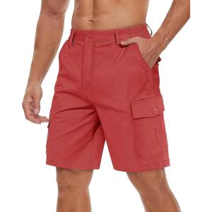 imageTACVASEN Mens Cargo Short 6 Pockets Comfortable Twill Cotton Elastic Waist Causal Work ShortsMagenta