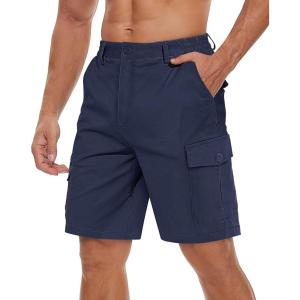imageTACVASEN Mens Cargo Short 6 Pockets Comfortable Twill Cotton Elastic Waist Causal Work ShortsNavy