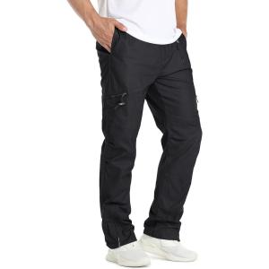 imageTACVASEN Mens Cotton Cargo Long Pants 9 Pockets Elastic Waist Military Work Hiking Outdoor PantsNo BeltBlack