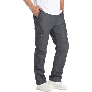 imageTACVASEN Mens Cotton Cargo Long Pants 9 Pockets Elastic Waist Military Work Hiking Outdoor PantsNo BeltGrey