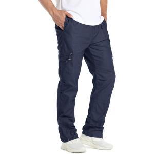 imageTACVASEN Mens Cotton Cargo Long Pants 9 Pockets Elastic Waist Military Work Hiking Outdoor PantsNo BeltNavy