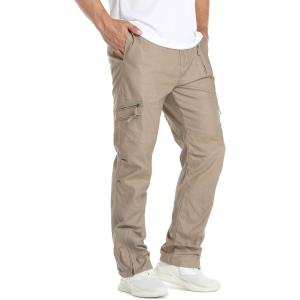 imageTACVASEN Mens Cotton Cargo Long Pants 9 Pockets Elastic Waist Military Work Hiking Outdoor PantsNo BeltSand