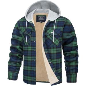 imageTACVASEN Mens Flannel Jacket with Pockets Shacket Plaid Shirts Fleece Padded shirt Button Down Jackets with HoodGreen Deep Blue