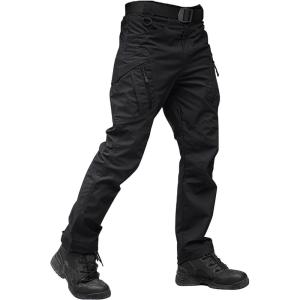 imageTACVASEN Mens Tactical Pants 9 Pockets Cargo Hiking Pants Lightweight Work Pants for Men Construction Water Resistant Black 38