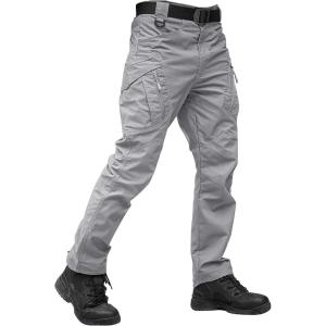 imageTACVASEN Mens Tactical Pants 9 Pockets Cargo Hiking Pants Lightweight Work Pants for Men Construction Water Resistant Light Grey 38