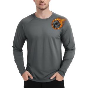 imageTACVASEN Mens Thermal Shirt Long Sleeve Fleece Lined Base Layer Lightweight Athletic Undershirt Winter Tops Workout06 Dark Grey