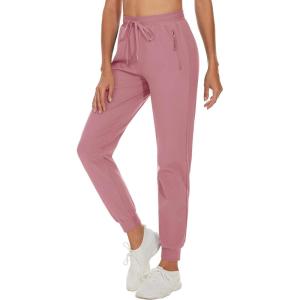imageTACVASEN Travel Pants Women with Pockets Elastic Cuffs Workout Sweatpants Sports Camping Work Pants Stretch Grey Pink