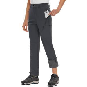 imageTACVASEN Womens Cold Weather Hiking Pants Windproof Softshell Insulated Winter Snow Pants Fleece Lined Ski Mountain Pants Dark Grey