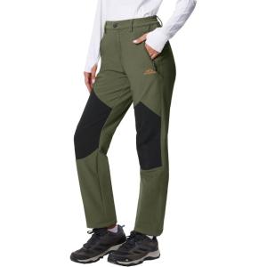 imageTACVASEN Womens Fleece Lined Hiking Pants Warm Windproof Softshell Outdoor Winter Snow Ski Pants with Zipper PocketsArmy Green