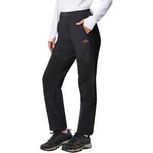 imageTACVASEN Womens Fleece Lined Hiking Pants Warm Windproof Softshell Outdoor Winter Snow Ski Pants with Zipper PocketsBlack