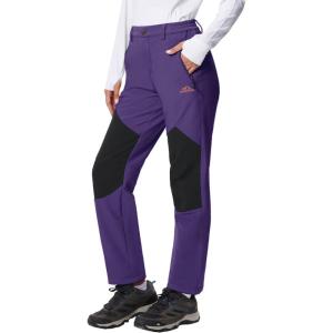 imageTACVASEN Womens Fleece Lined Hiking Pants Warm Windproof Softshell Outdoor Winter Snow Ski Pants with Zipper PocketsDark Purple