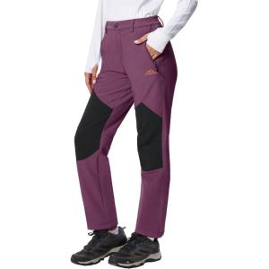 imageTACVASEN Womens Fleece Lined Hiking Pants Warm Windproof Softshell Outdoor Winter Snow Ski Pants with Zipper PocketsPurple