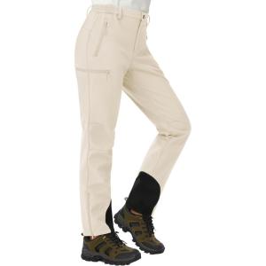 imageTACVASEN Womens Hiking Pants Fleece Lined Winter Snow Ski Pants Water Resistant Insulated Pants ScratchResistantBeige