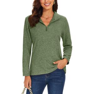 imageTACVASEN Womens Quarter Zip Pullover Sweatshirt Fleece Casual Long Sleeve Spring Fall Running Workout TopsArmy Green