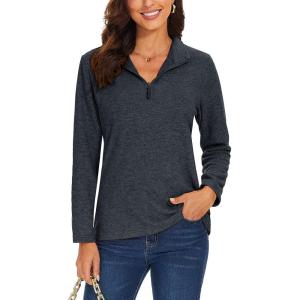imageTACVASEN Womens Quarter Zip Pullover Sweatshirt Fleece Casual Long Sleeve Spring Fall Running Workout TopsBlack