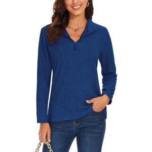 imageTACVASEN Womens Quarter Zip Pullover Sweatshirt Fleece Casual Long Sleeve Spring Fall Running Workout TopsDark Blue