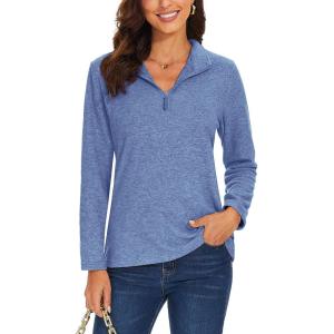 imageTACVASEN Womens Quarter Zip Pullover Sweatshirt Fleece Casual Long Sleeve Spring Fall Running Workout TopsGray Blue
