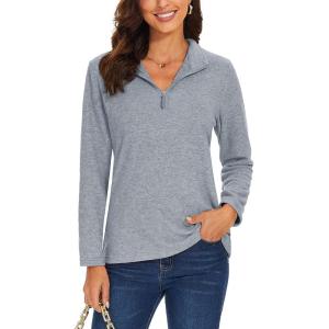 imageTACVASEN Womens Quarter Zip Pullover Sweatshirt Fleece Casual Long Sleeve Spring Fall Running Workout TopsLight Gray