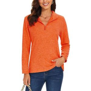 imageTACVASEN Womens Quarter Zip Pullover Sweatshirt Fleece Casual Long Sleeve Spring Fall Running Workout TopsOrange