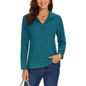 imageTACVASEN Womens Quarter Zip Pullover Sweatshirt Fleece Casual Long Sleeve Spring Fall Running Workout TopsP Blue