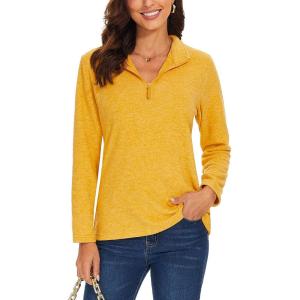 imageTACVASEN Womens Quarter Zip Pullover Sweatshirt Fleece Casual Long Sleeve Spring Fall Running Workout TopsTurmeric