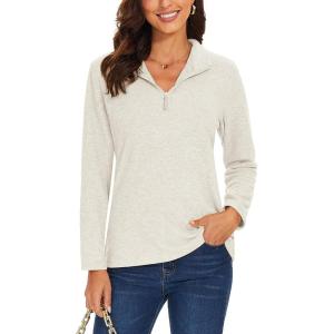 imageTACVASEN Womens Quarter Zip Pullover Sweatshirt Fleece Casual Long Sleeve Spring Fall Running Workout TopsWhite