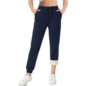 imageTACVASEN Womens Sherpa Lined Sweatpants Warm Winter Fleece Jogger Thermal Thick Cotton Pants for Outdoor Athletic LoungeNavy